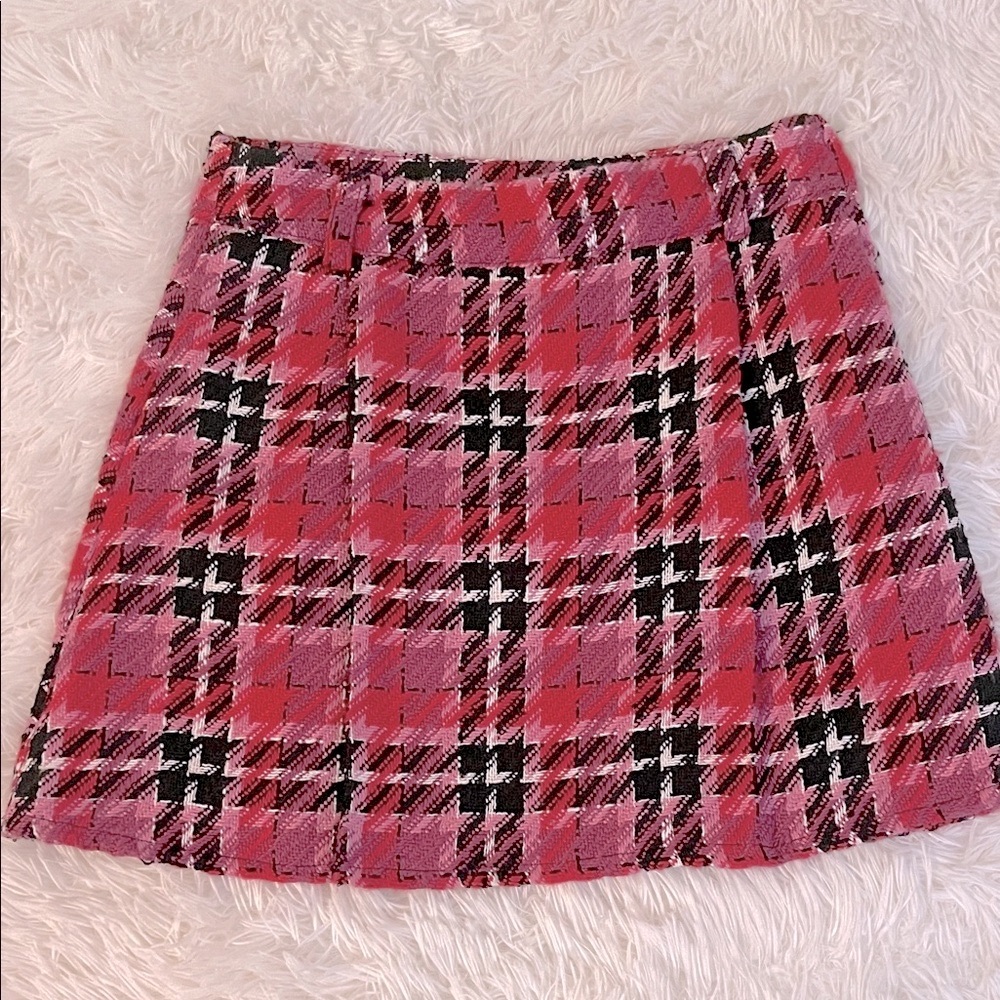GB Girls Red, Pink and Black Plaid Tweed Skirt Size 16 NWT